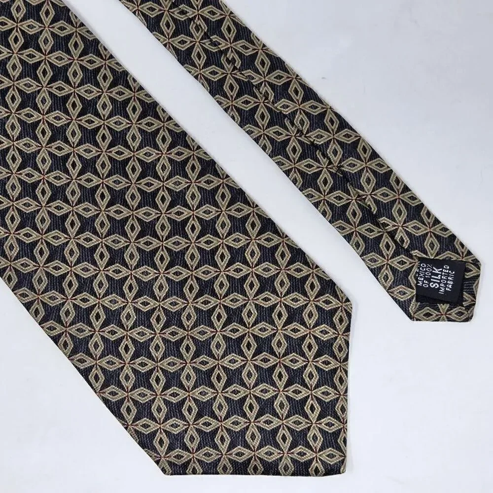 GRAHAM & LOCKWOOD LONDON ENGLAND SILK TIE TAN BLACK GEOMETRIC SATIN 4